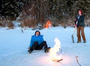 Flaming methane gas. Photo courtesy of Todd Paris