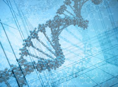 Graphic of DNA. Industrial background. A\J AlternativesJournal.ca