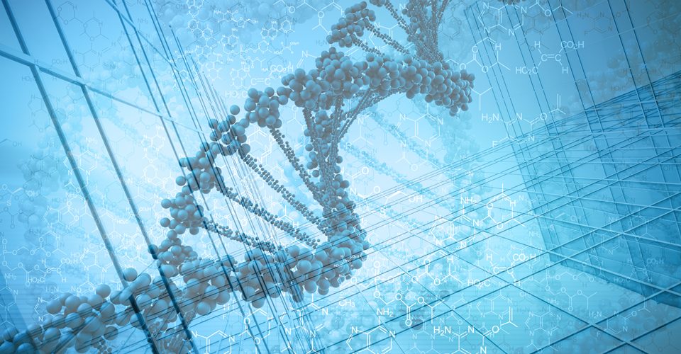 Graphic of DNA. Industrial background. A\J AlternativesJournal.ca