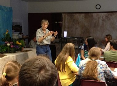 Roberta Bondar addressing students at the EcoMentors Earth Month Youth Forum.