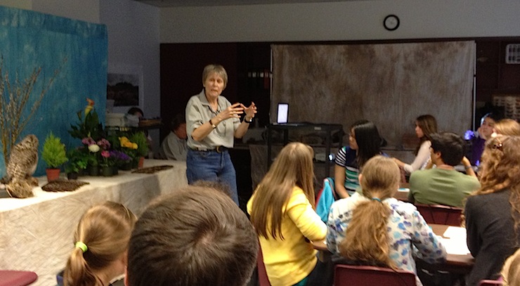 Roberta Bondar addressing students at the EcoMentors Earth Month Youth Forum.