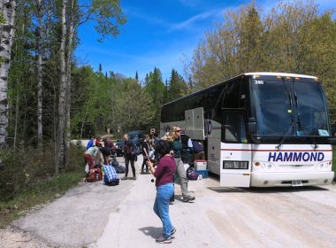 ParkBus unloading at Cyprus Lake Campground. Alternatives Journal. A\J.