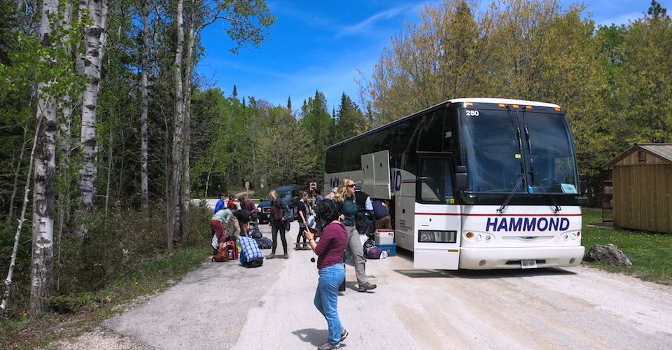 ParkBus unloading at Cyprus Lake Campground. Alternatives Journal. A\J.