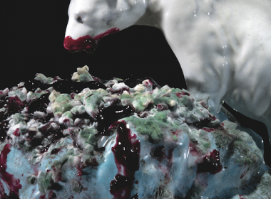 A ceramic bear feasting on mouldy jam cake. Klaus Pichler. A\J.