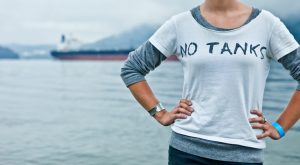 Tanks but No Tanks shirt. No tankers on BC coast campaign. Alternatives Journal