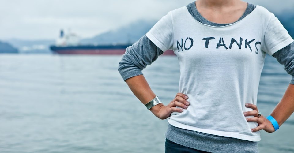Tanks but No Tanks shirt. No tankers on BC coast campaign. Alternatives Journal