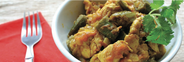 Curried chicken and okra recipe from The Stop. A\J.