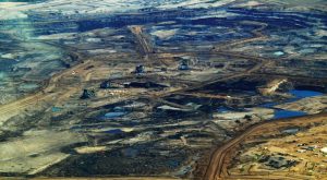 Alberta tar sands / oil sands overhead shot. Alternatives Journal.