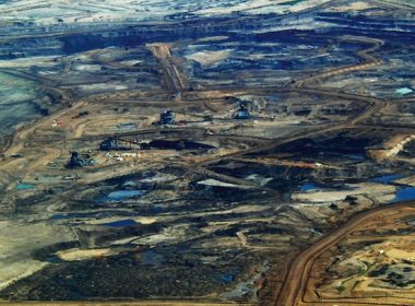Alberta tar sands / oil sands overhead shot. Alternatives Journal.