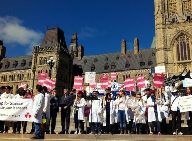 Scientists gathered on Parliament Hill for the Stand Up for Science! rally