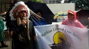 Chief Arlen Dumas, Mathias Colomb Cree Nation at a Hudbay Minerals protest.