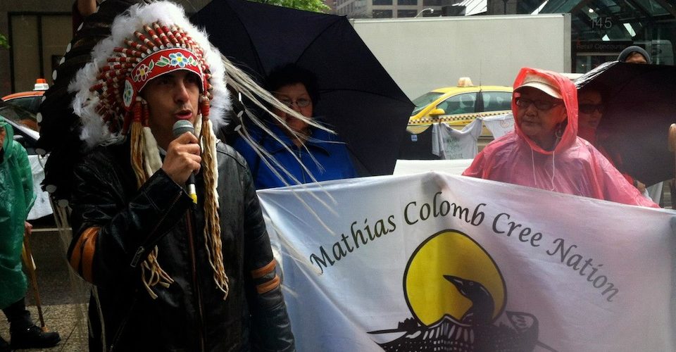 Chief Arlen Dumas, Mathias Colomb Cree Nation at a Hudbay Minerals protest.