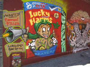 Lucky Harms made with real GMO. Vermont mural by Brian Clark.