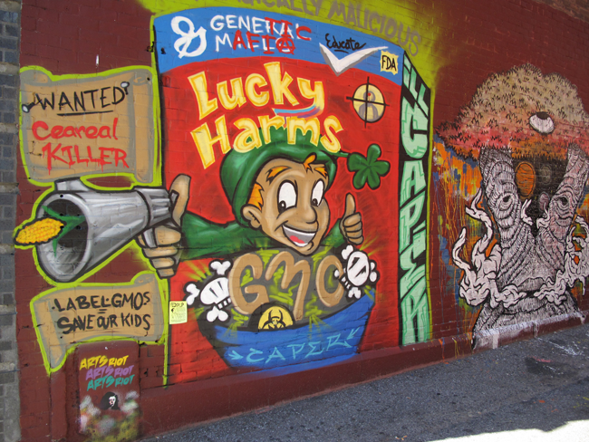 Lucky Harms made with real GMO. Vermont mural by Brian Clark.