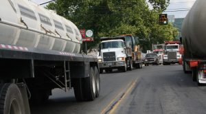 Heavy truck traffic in Towanda PA as a result of Marcellus Shale natural gas fra