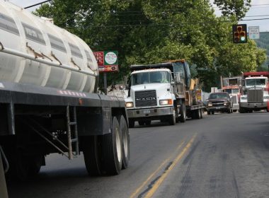 Heavy truck traffic in Towanda PA as a result of Marcellus Shale natural gas fra