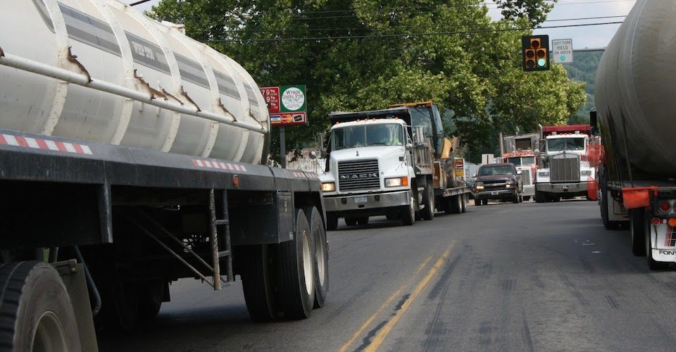 Heavy truck traffic in Towanda PA as a result of Marcellus Shale natural gas fra