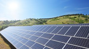 Solar photovoltaic cell panels under sunny sky