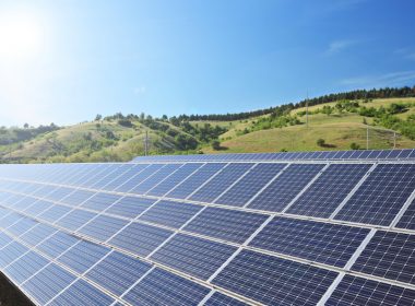 Solar photovoltaic cell panels under sunny sky