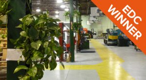 Green support beams at Ontario-based furniture manufacturer Calstone