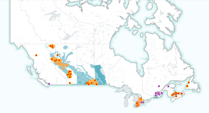 Fracking hotspots in Canada map