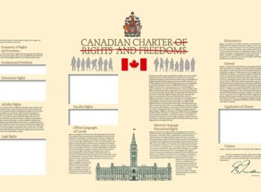 (Photo: A gutted charter of Canadian rights and freedoms)