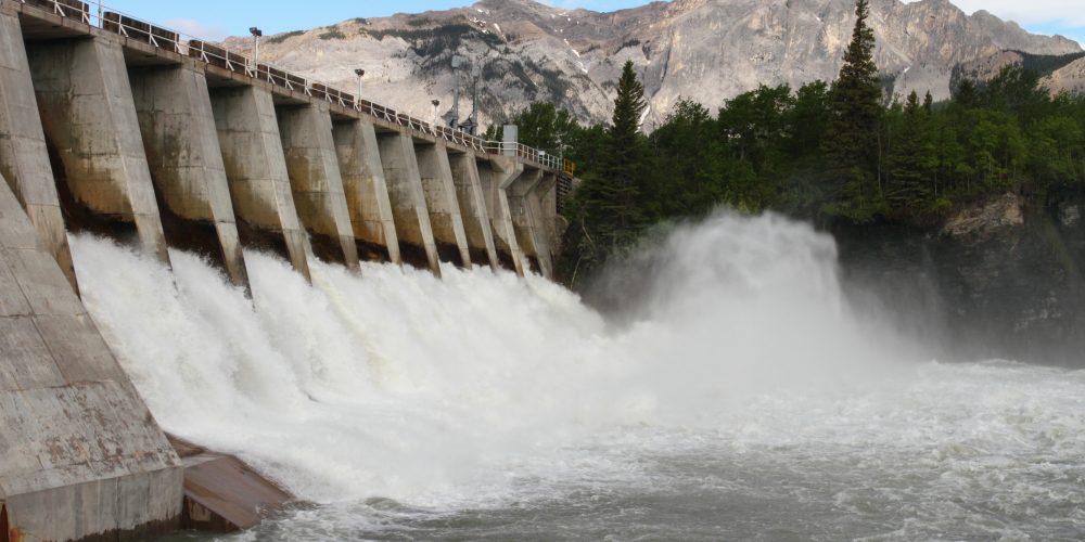 water rushing through a hydro-electric dam