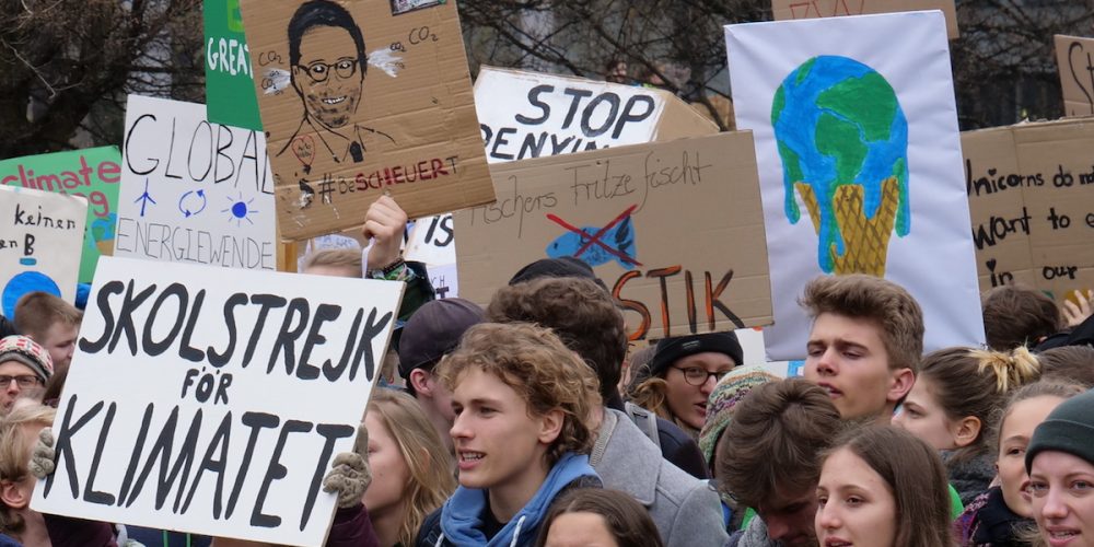 Protesters at a climate strike